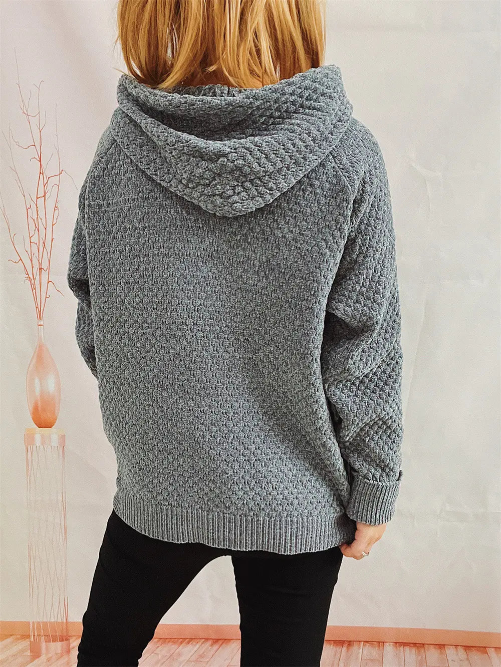Drawstring Long Sleeve Hooded Sweater - Fashorio