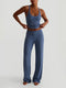 Ribbed Tank and High-Waisted Pants Active Set Blue - Fashorio