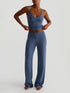 Ribbed Tank and High-Waisted Pants Active Set Blue - Fashorio