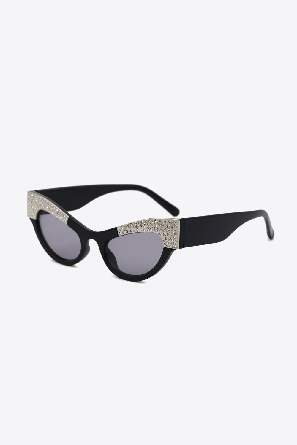 UV400 Rhinestone Trim Cat-Eye Sunglasses Black One Size - Fashorio