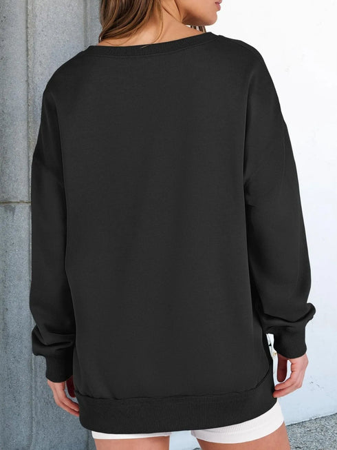 Notched Long Sleeve Oversized Sweatshirt - Fashorio
