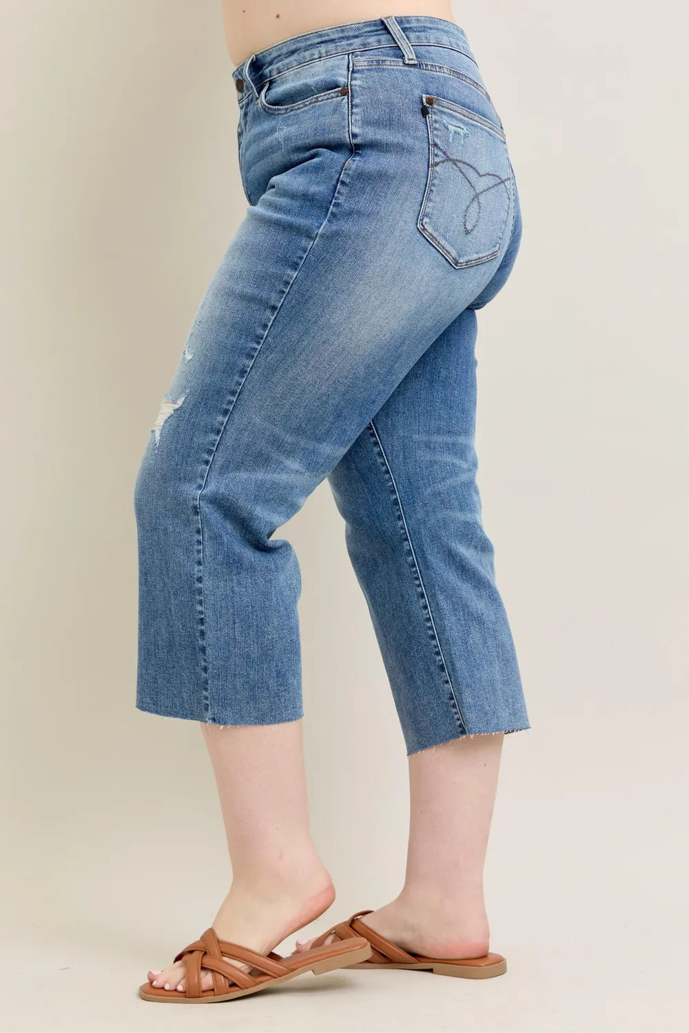 Judy Blue Plus Size High Waist Crop Wide Leg Jeans – Distressed - Fashorio