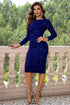 Sequin Round Neck Slit Dress Navy - Fashorio