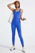 Crisscross Back Wide Strap Active Jumpsuit Blue - Fashorio