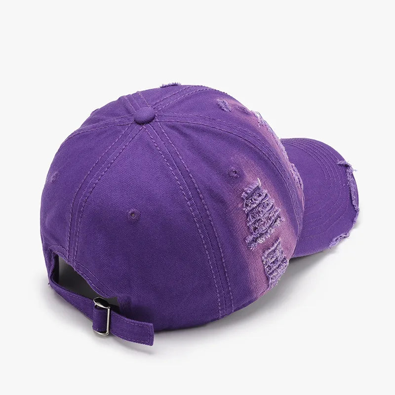 Distressed Adjustable Cotton Baseball Cap - Fashorio