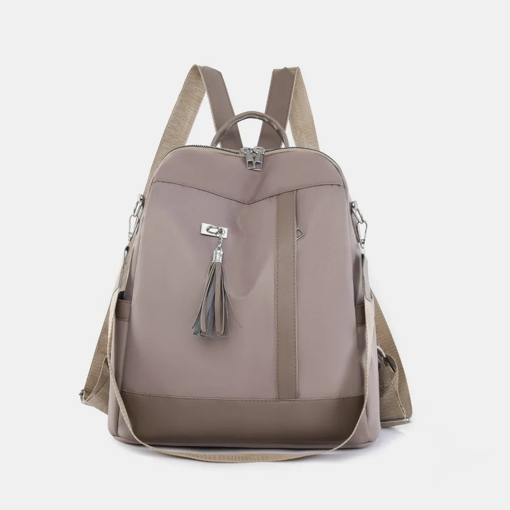 Tassel Oxford Cloth Backpack Bag Mocha One Size - Fashorio