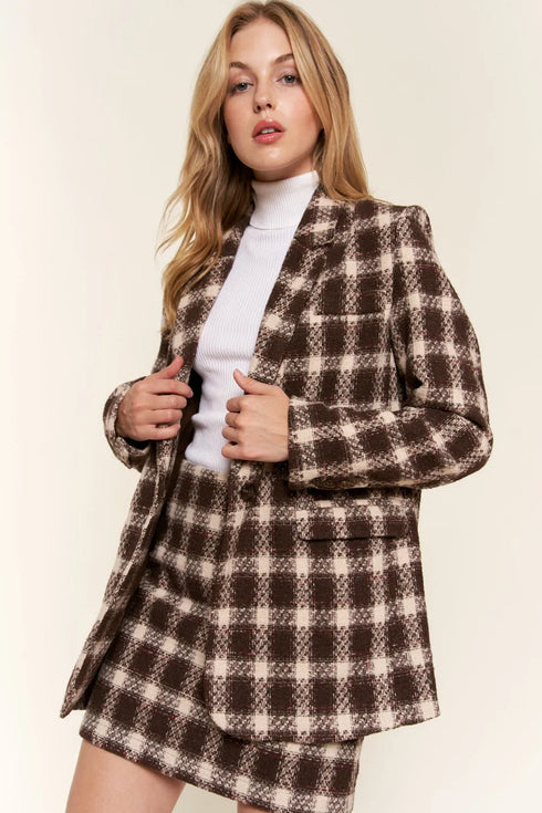 And The Why Full Size Plaid Brushed One Button Blazer - Fashorio