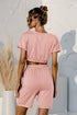 Short Sleeve Cropped Top and Drawstring Shorts Lounge Set - Fashorio