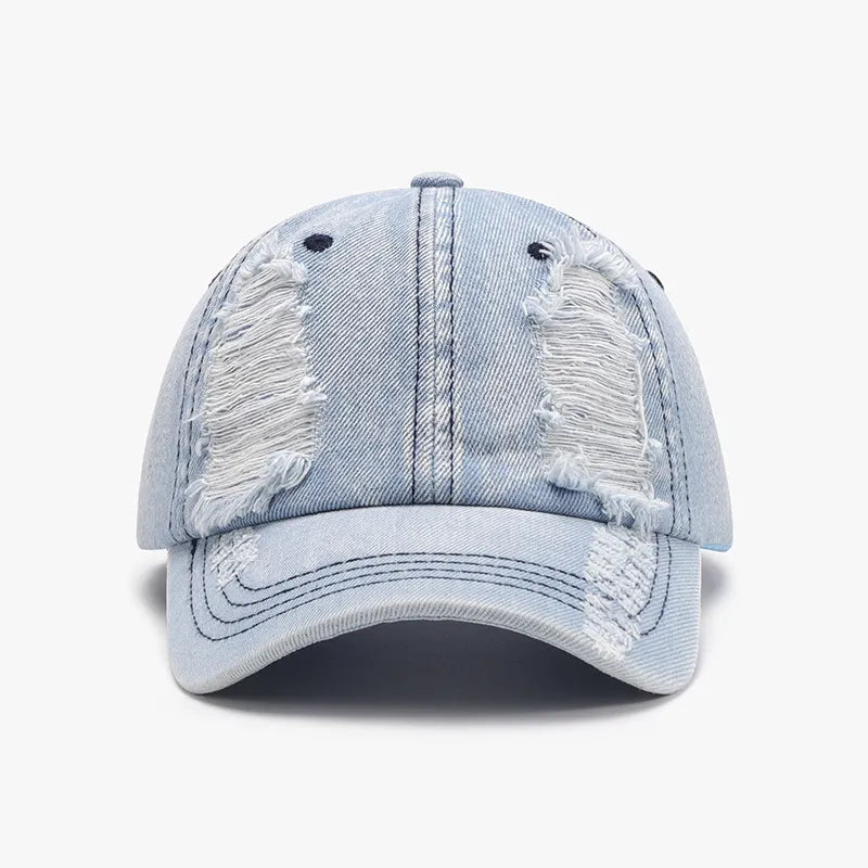Distressed Cotton Baseball Cap Light One Size - Fashorio