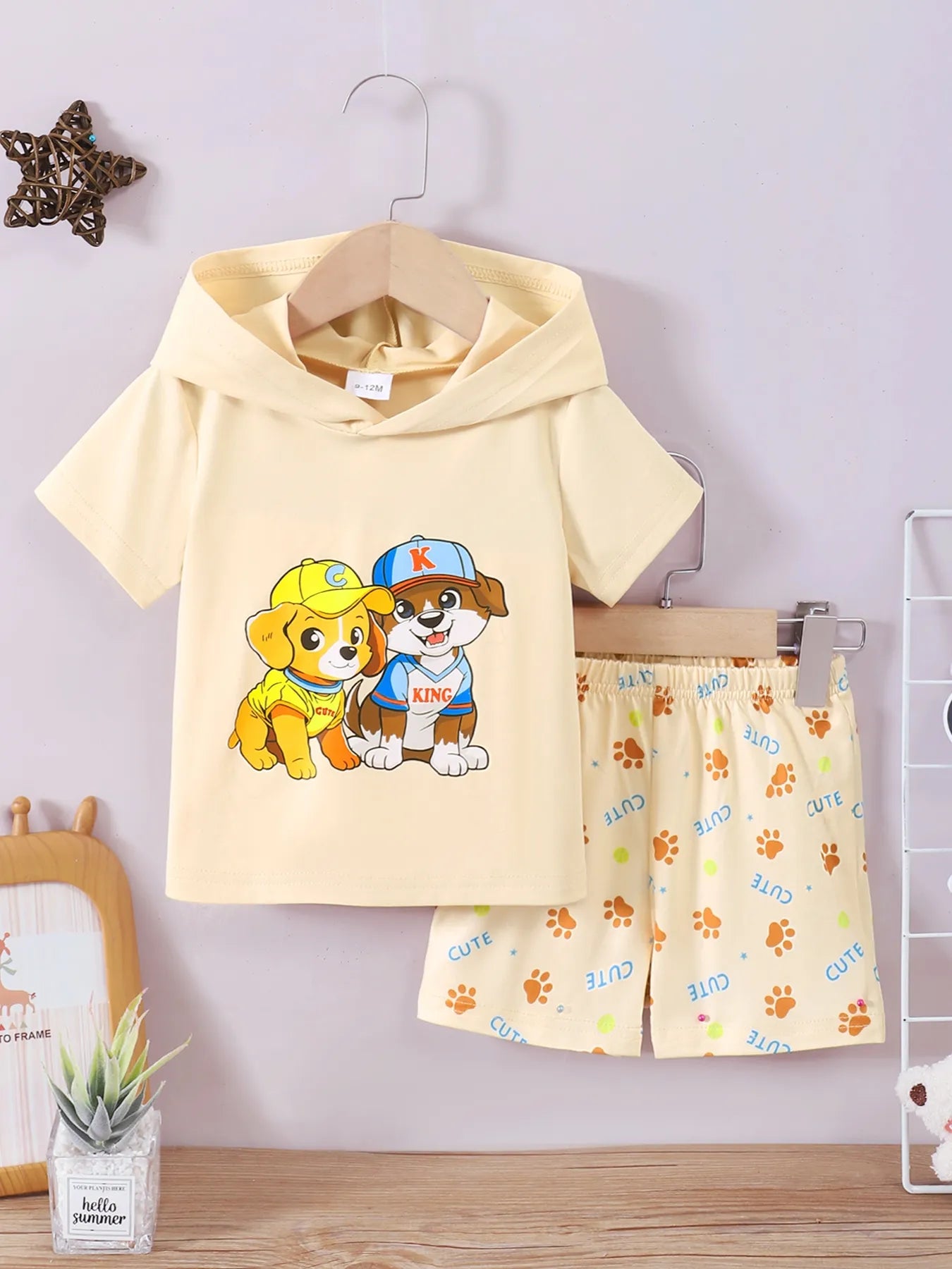 Children's Dog Short Sleeve Hoodie and Shorts Set - Fashorio
