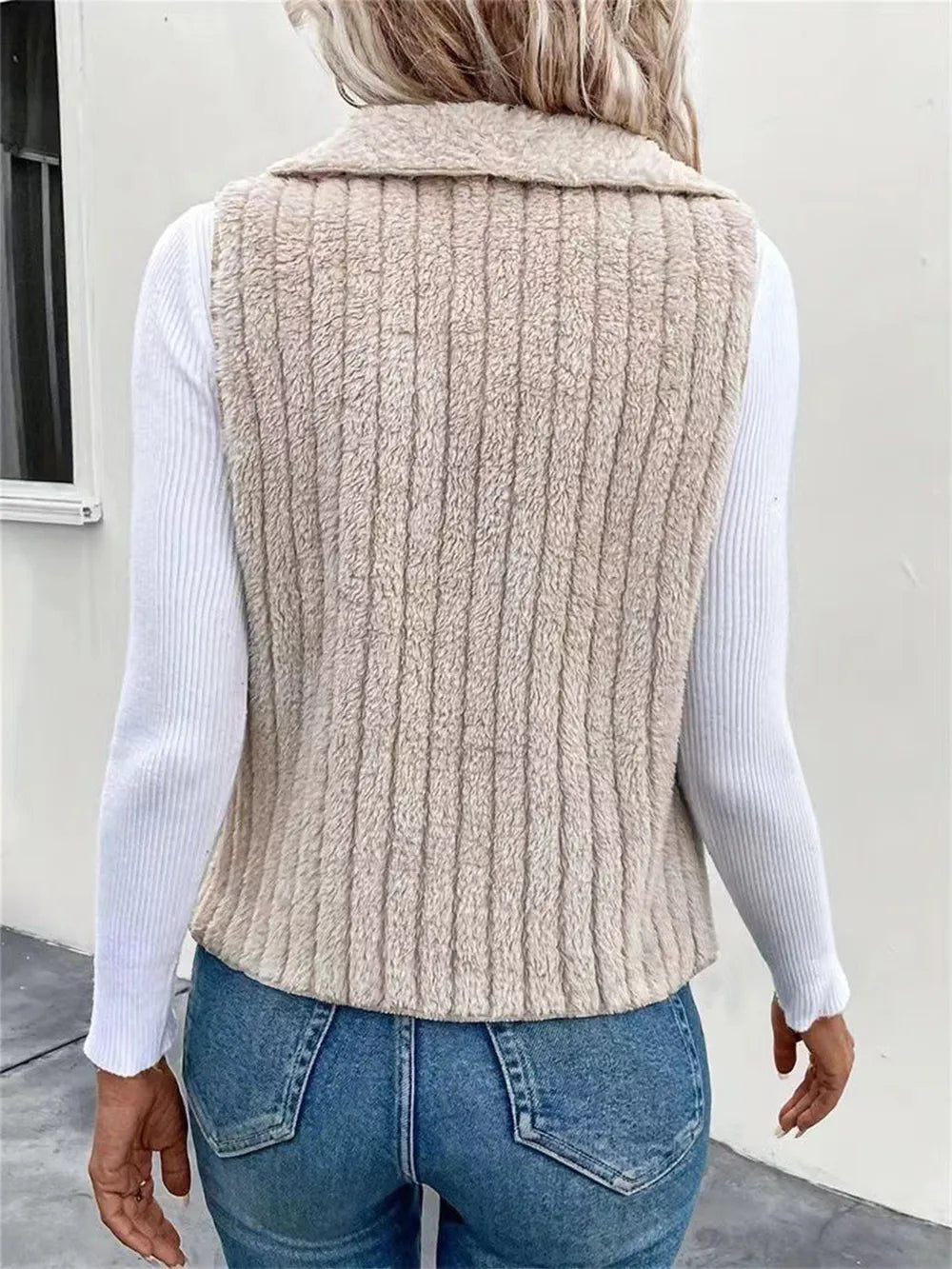 Open Front Fuzzy Vest Coat - Fashorio