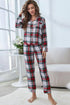 Plaid Button Front Top and Pants Lounge Set - Fashorio