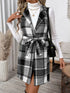 Perfee Tied Plaid Vest Coat - Fashorio