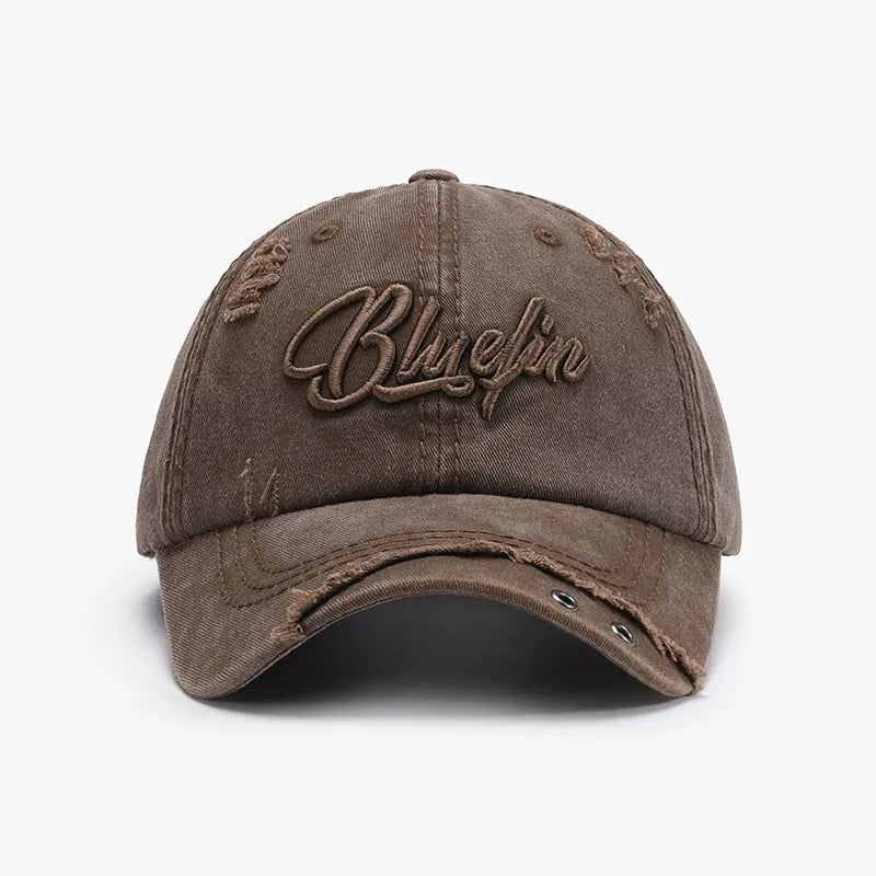 Embroidered Letter Cotton Baseball Cap Chocolate One Size - Fashorio