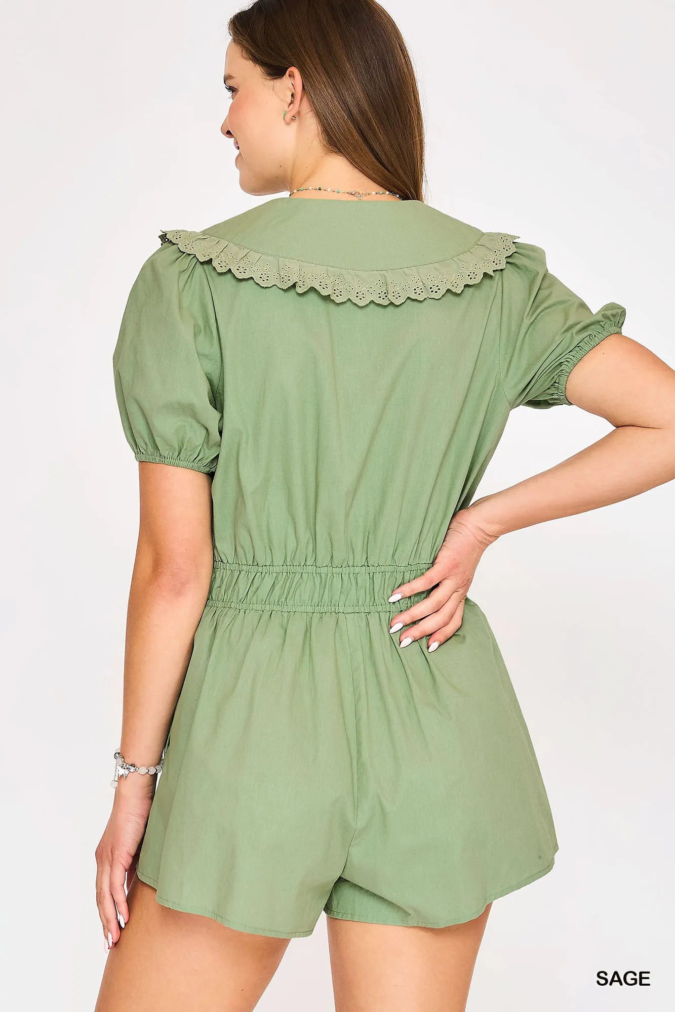 Umgee Collared Short Sleeve Button Down Romper - Fashorio