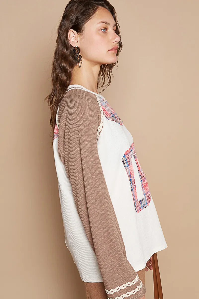 POL Plaid Number 06 Raglan Sleeve T-Shirt - Fashorio