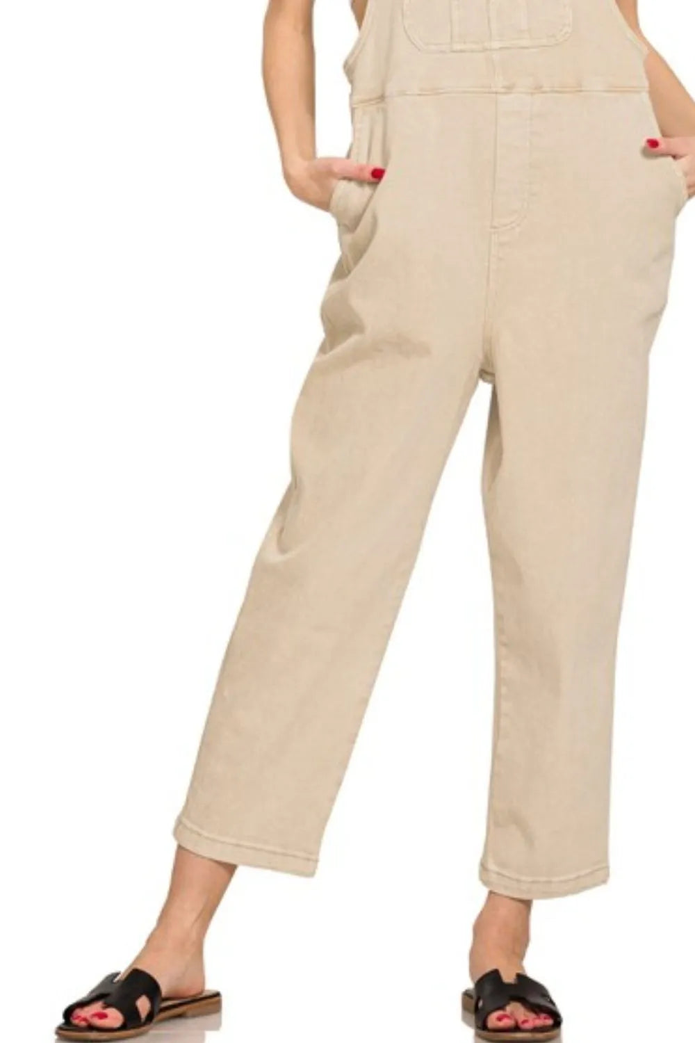 Zenana Washed Knot Strap Relaxed Fit Overalls - Fashorio