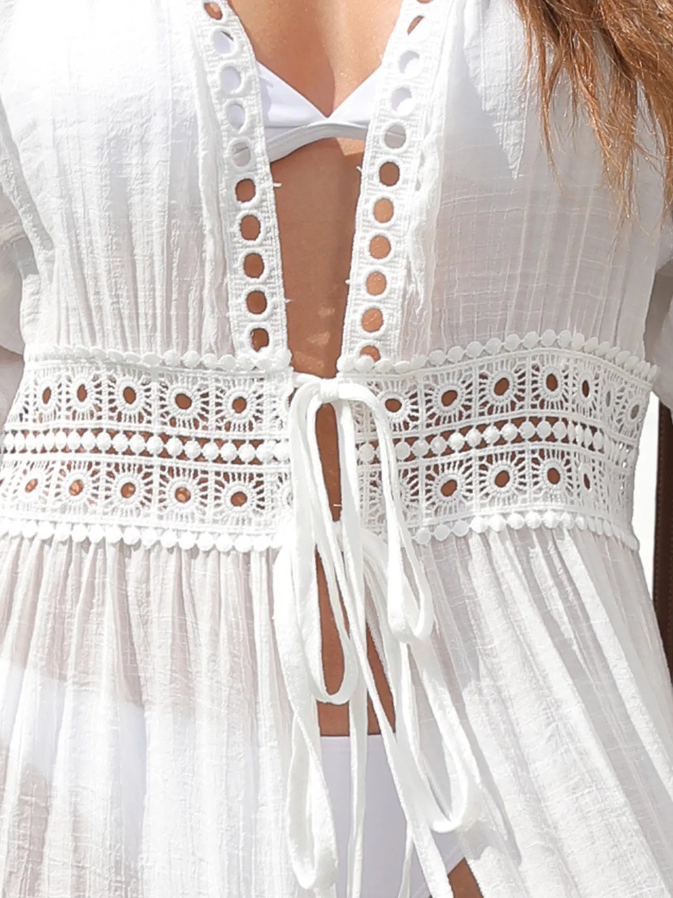 Lace Trim Plunging Beach Cover Up Maxi Dress - Fashorio