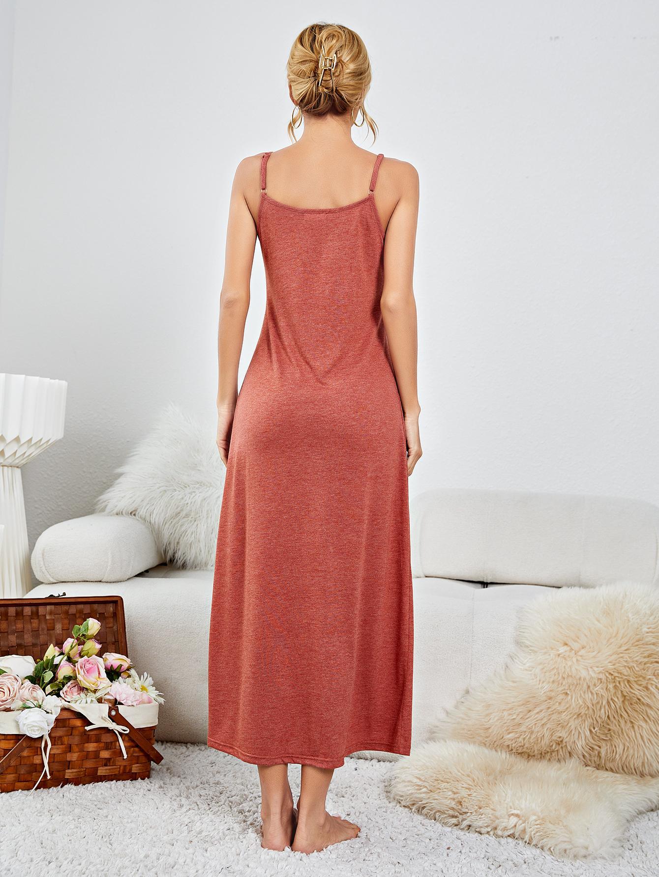 Scoop Neck Spaghetti Strap Night Dress - Fashorio