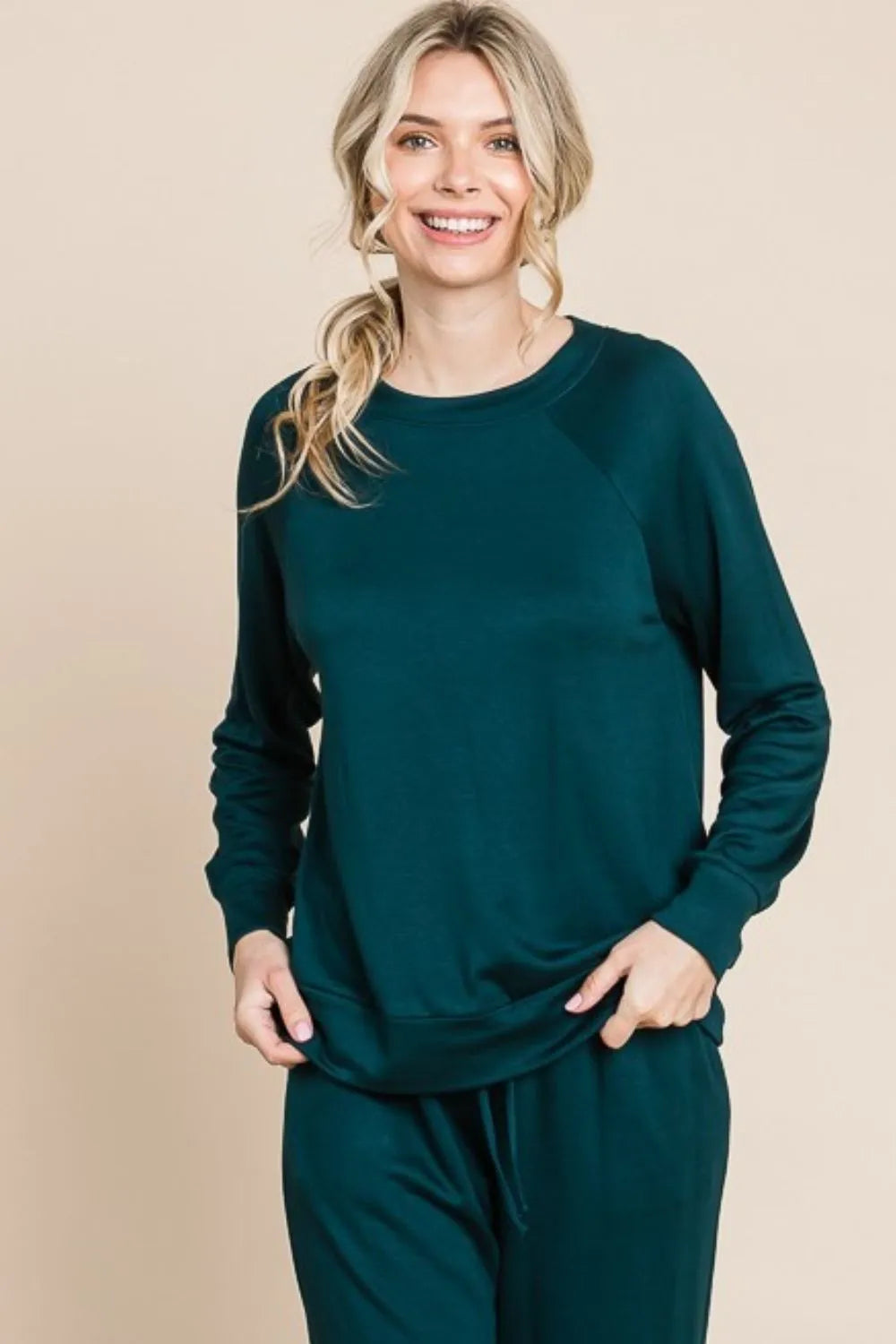 Super Lady Round Neck Raglan Sleeve Top and Drawstring Pants Lounge Set - Fashorio