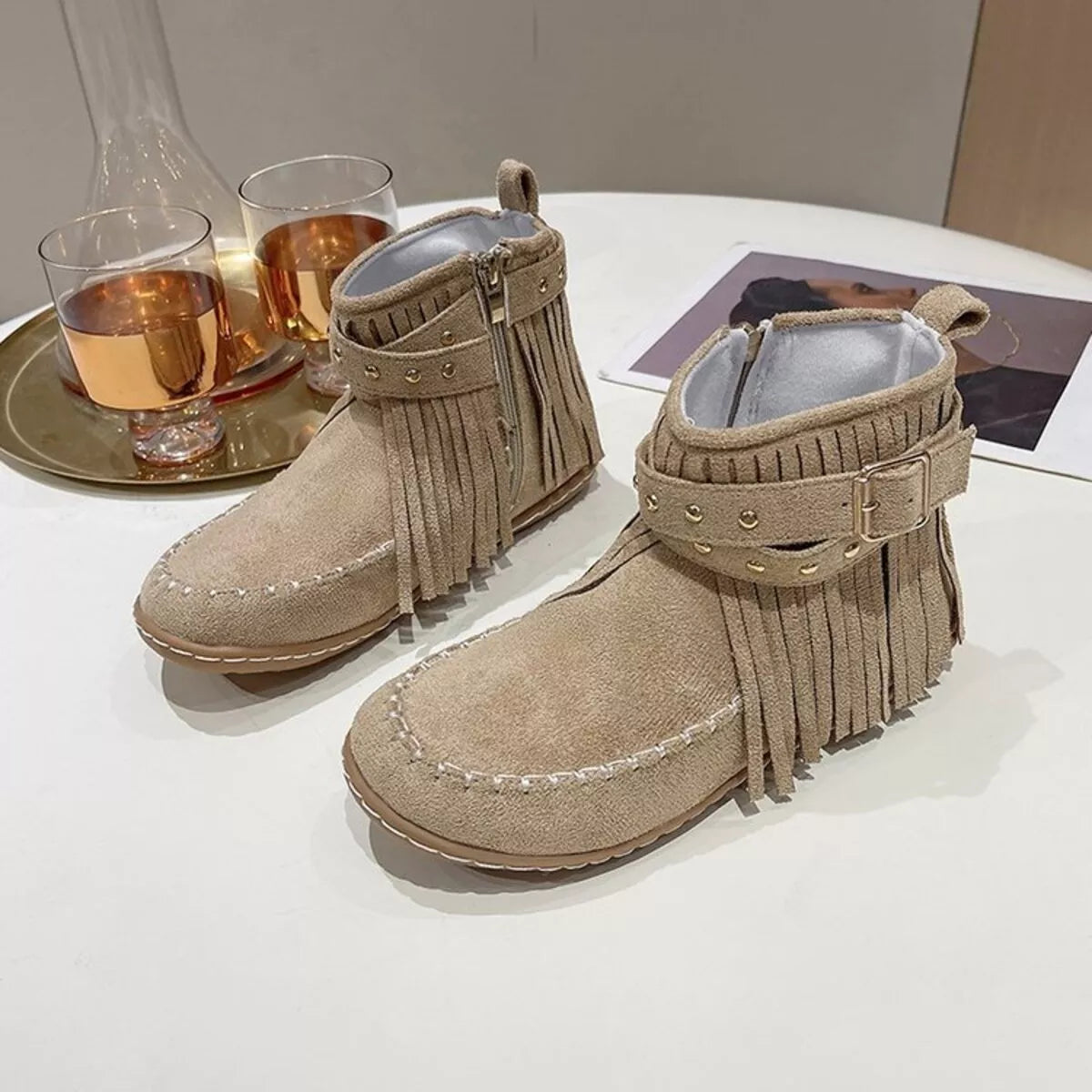 Fringe Round Toe Boots - Fashorio