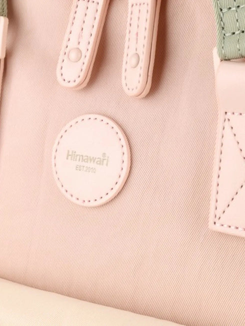 Himawari Contrast Waterproof Canvas Backpack Bag with Round Label - Fashorio