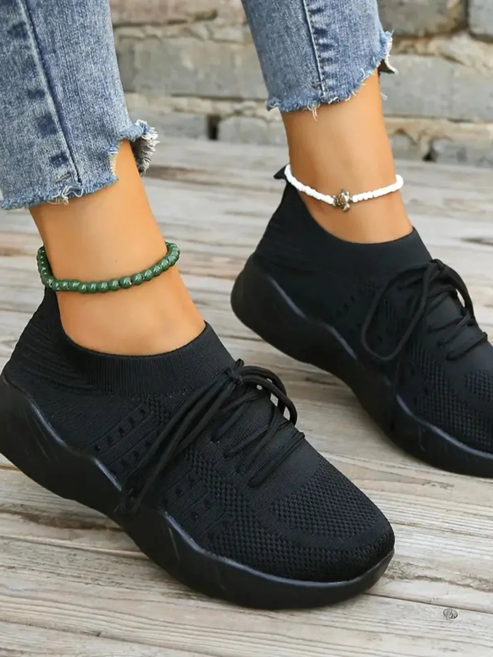 Mesh Round Toe Flat Athletic Black - Fashorio