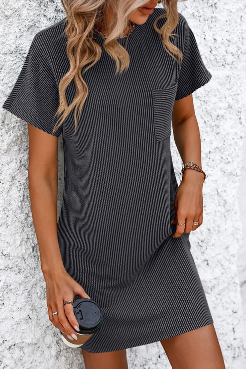 Mandy Ribbed Striped Short Sleeve Mini Tee Dress - Fashorio