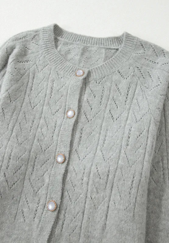 Openwork Button Down Long Sleeve Cardigan - Fashorio