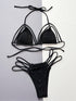Glitter Halter Neck Strappy Two-Piece Bikini Set - Pads - Fashorio