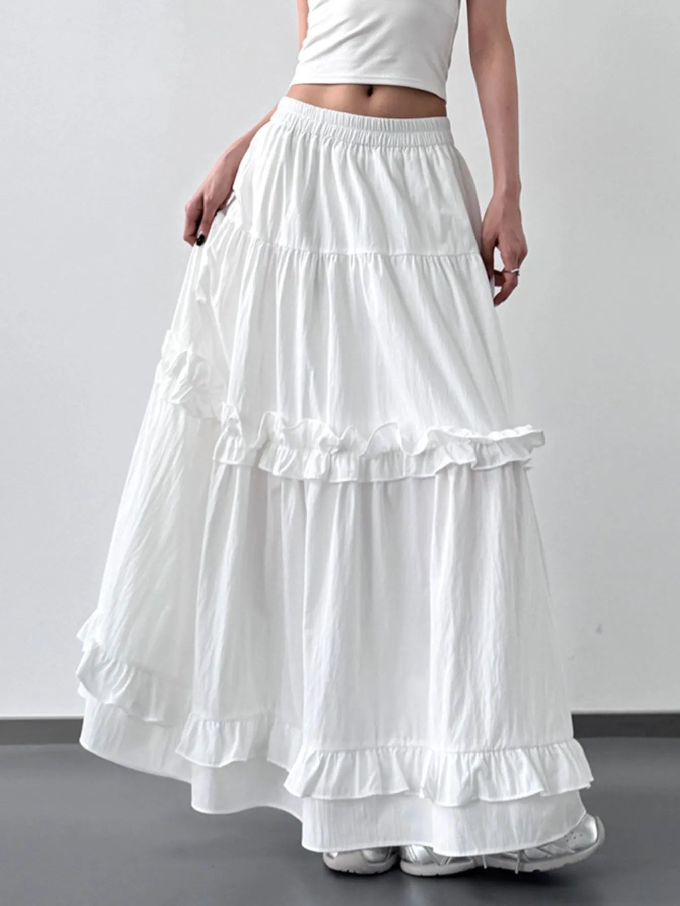 Elastic Waist Ruffle Maxi Skirt - Fashorio