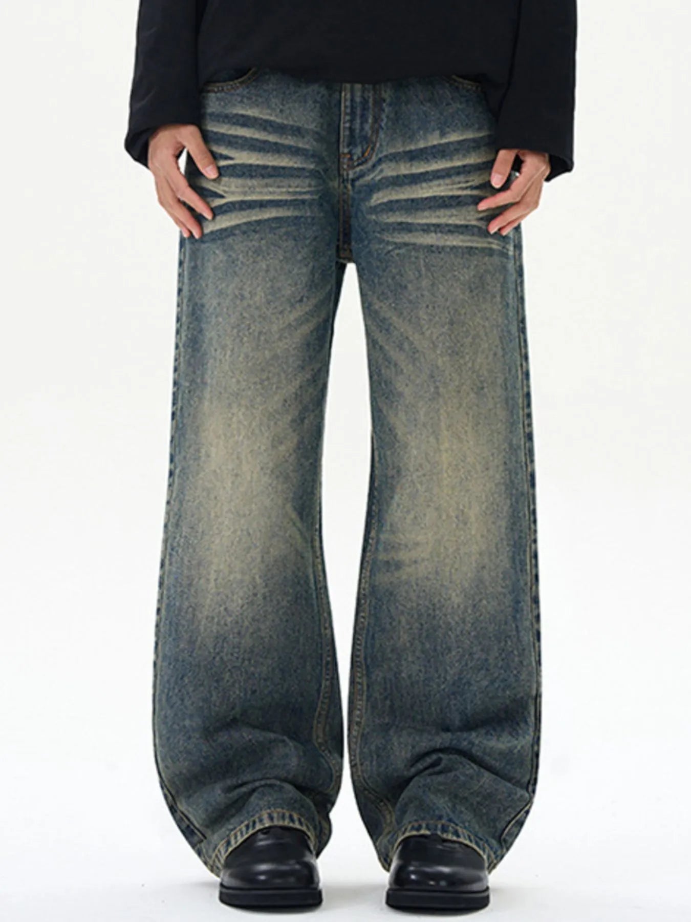 Men's Full Size Washed Wide Leg Relaxed Fit Jeans Plus Size - Fashorio