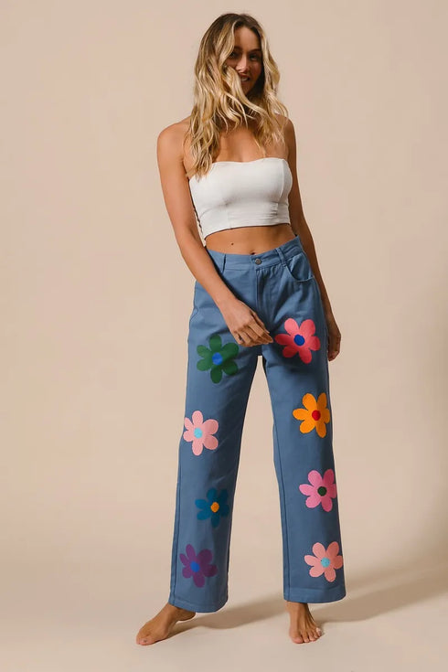 BiBi Flower Print Straight Legs Pants - Fashorio