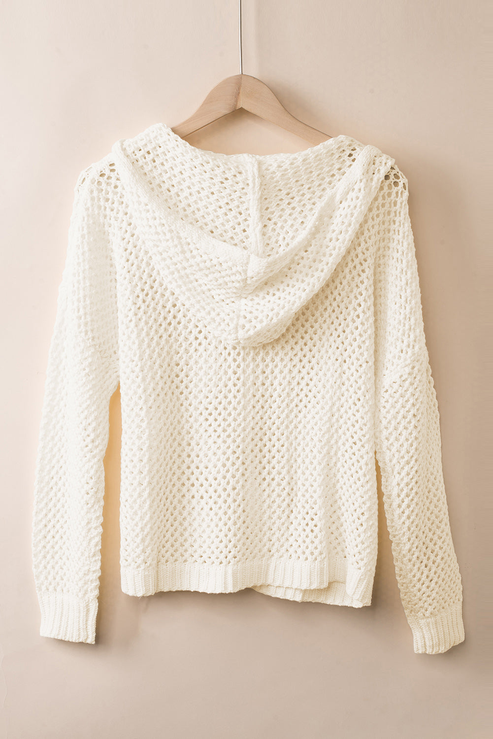 Openwork Lace-Up Hooded Sweater - Fashorio