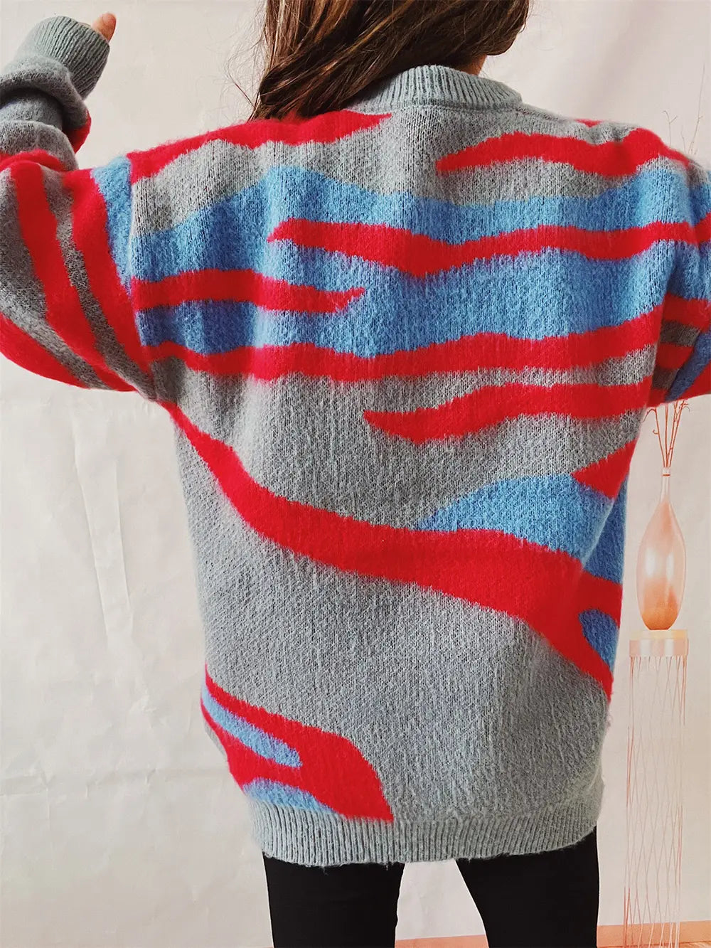 Color Block Round Neck Sweater - Fashorio