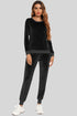 Round Neck Long Sleeve Loungewear Set with Pockets Black - Fashorio