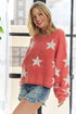 ADORA Full Size Star Contrast Round Neck Sweater Plus Size - Fashorio