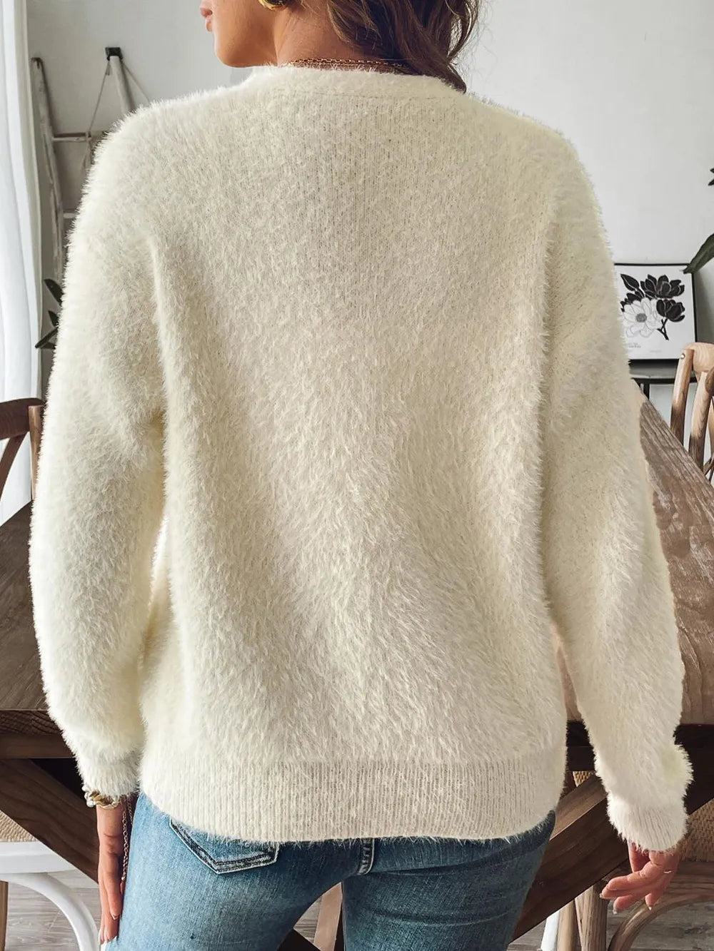 Button Up V-Neck Long Sleeve Cardigan - Fashorio