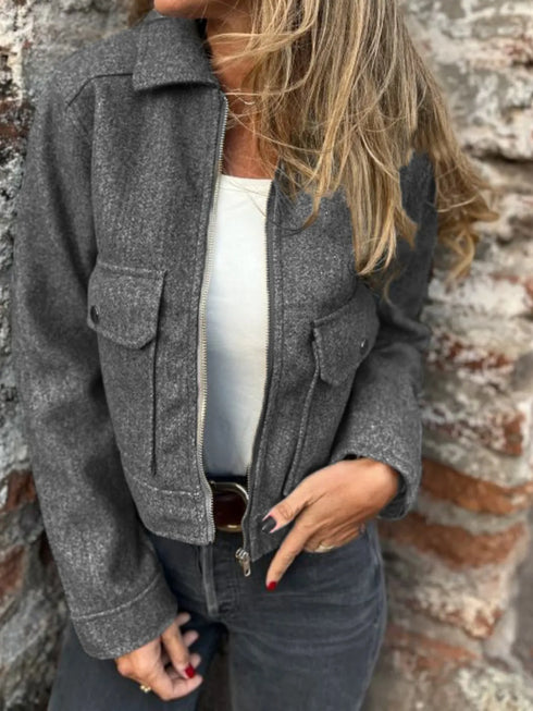 Zip Up Long Sleeve Jacket with Pockets – Casual Outerwear - Fashorio