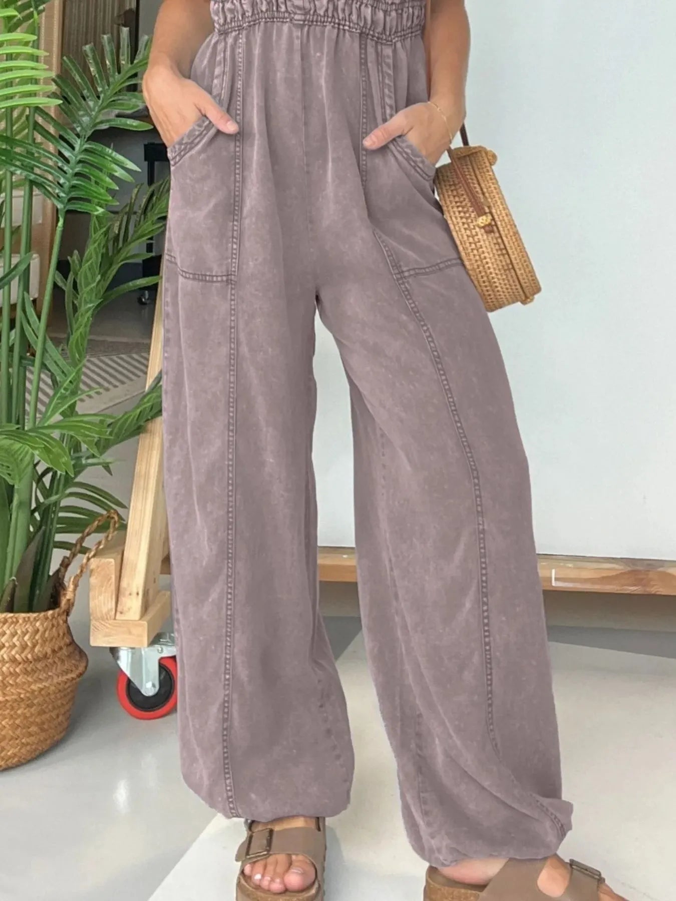 Full Size Wide Leg Spaghetti Strap Jumpsuit Plus Size - Fashorio