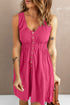 Sleeveless V-Neck Mini Dress with Buttons & Pockets – Chic Casual Very pink - Fashorio