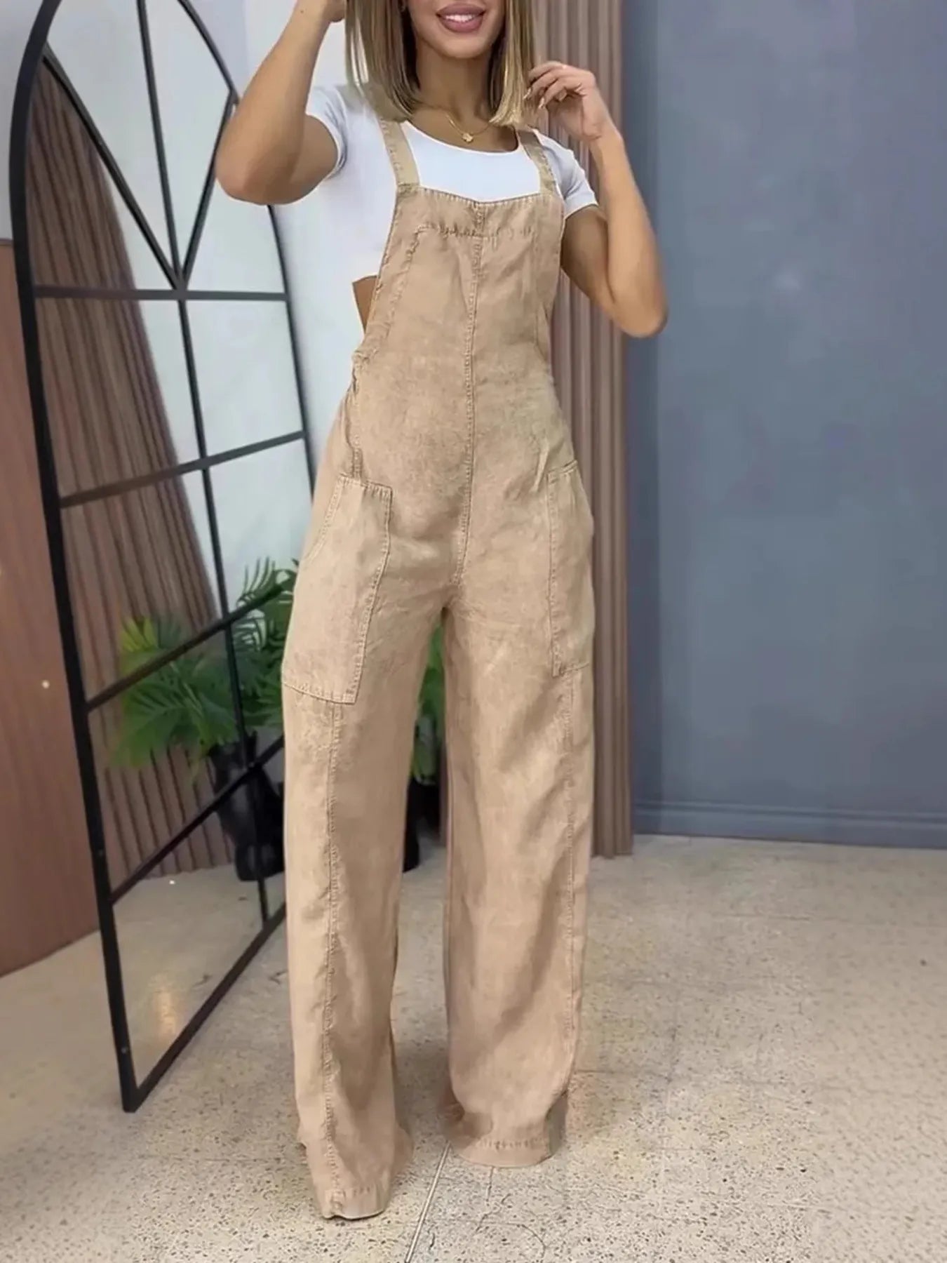Full Size Wide Leg Washed Denim Overalls Plus Size - Fashorio