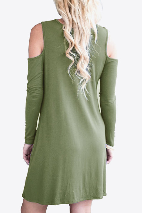 Cold-Shoulder Long Sleeve Mini Dress – Casual Round Neck Style - Fashorio