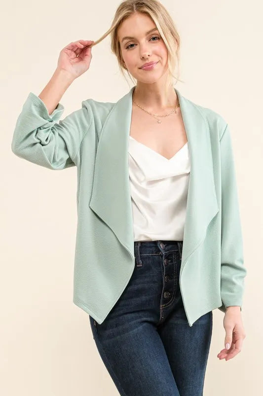 And The Why Stretch Non-Wrinkled Basic Open-Front Blazer - Fashorio