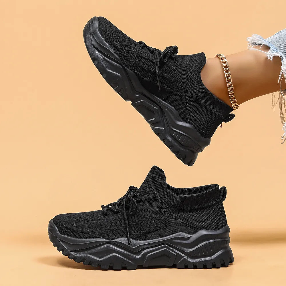 Round Toe Platform Athletic Black - Fashorio