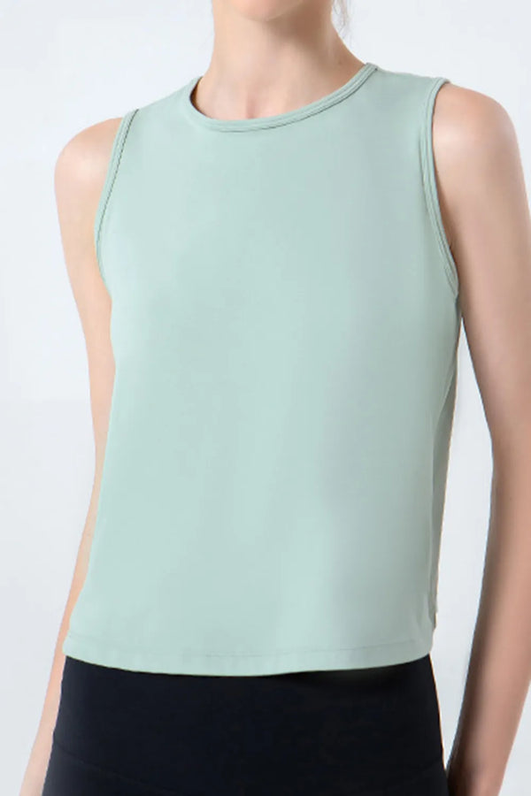 Round Neck Active Tank Light Green - Fashorio