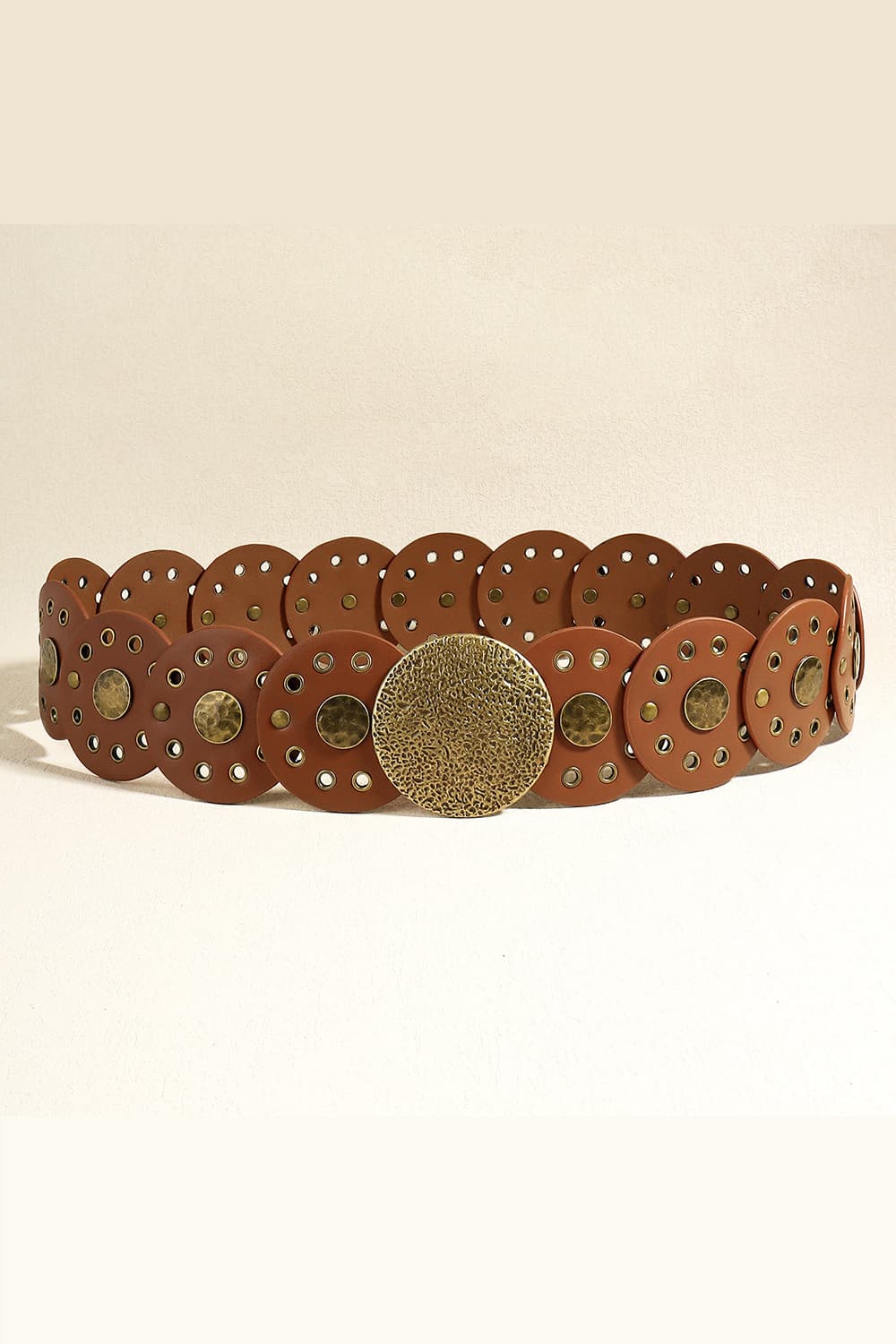 Round Shape PU Leather Belt Brown Style A One Size - Fashorio