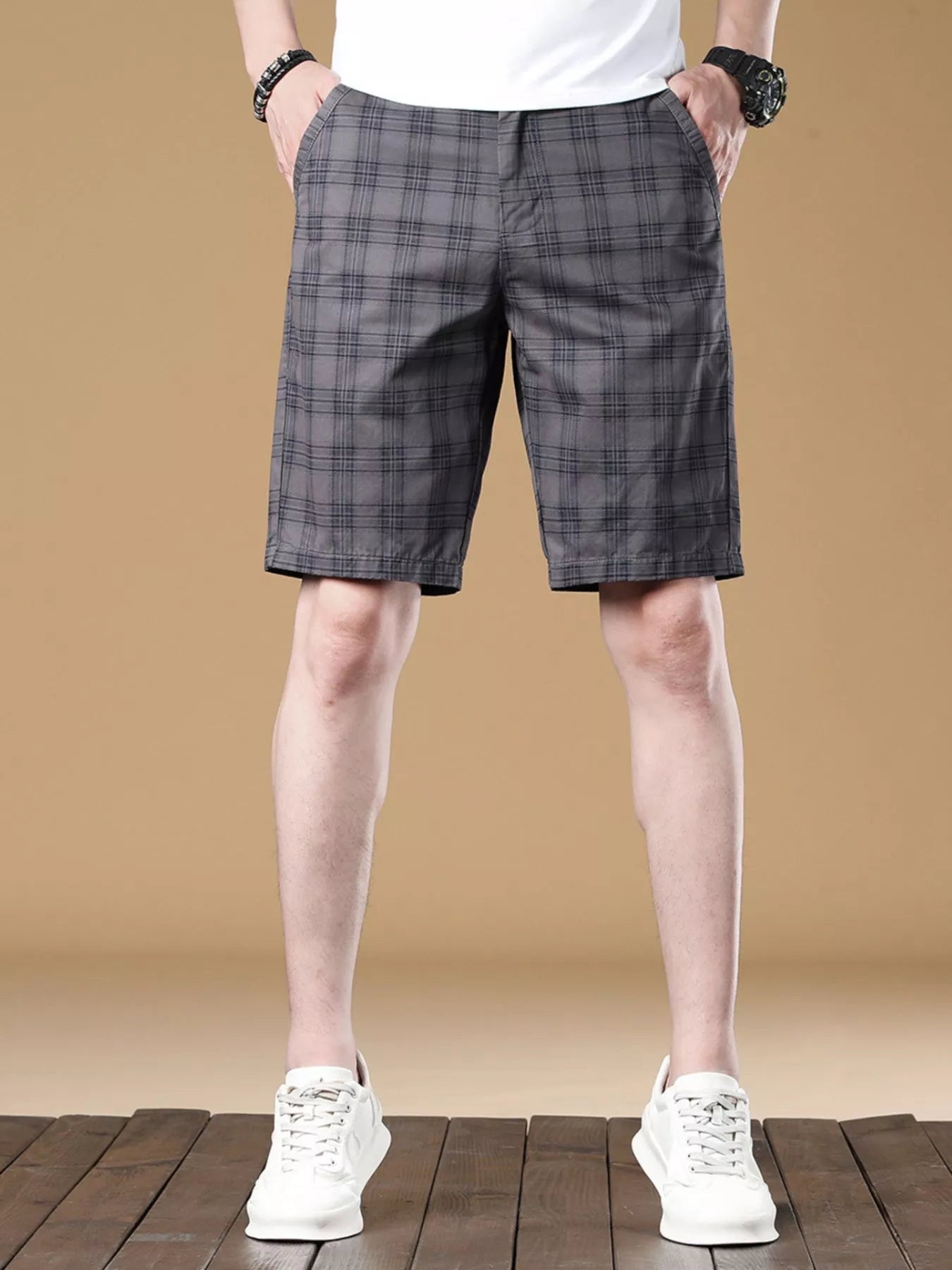 Men's Plaid Casual Shorts Tower Gray - Fashorio