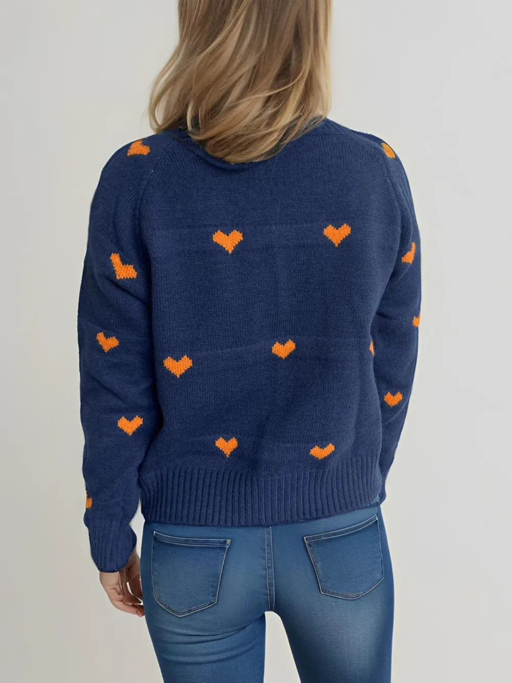 Heart Round Neck Zip Up Cardigan - Fashorio