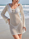 Crochet Backless Beach Cover-Up Dress Apricot - Fashorio